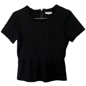 Madewell Black Flocked Polka Dot Peplum Top Short Sleeve Shirt Size M Me…